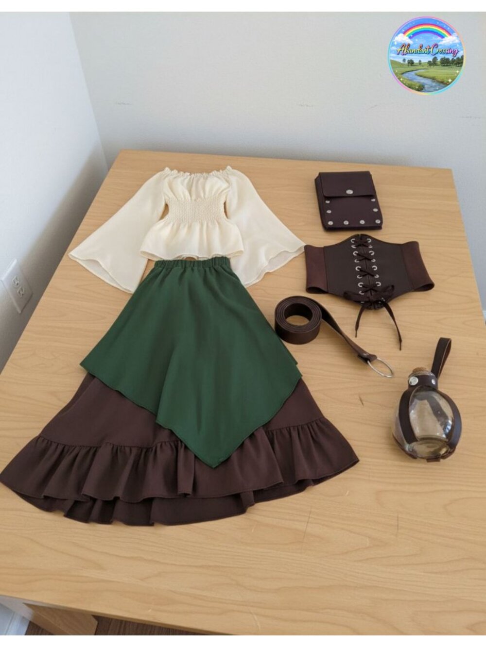Renaissance Dress Costume Set Faux Leather Corset Belt Victorian Dress